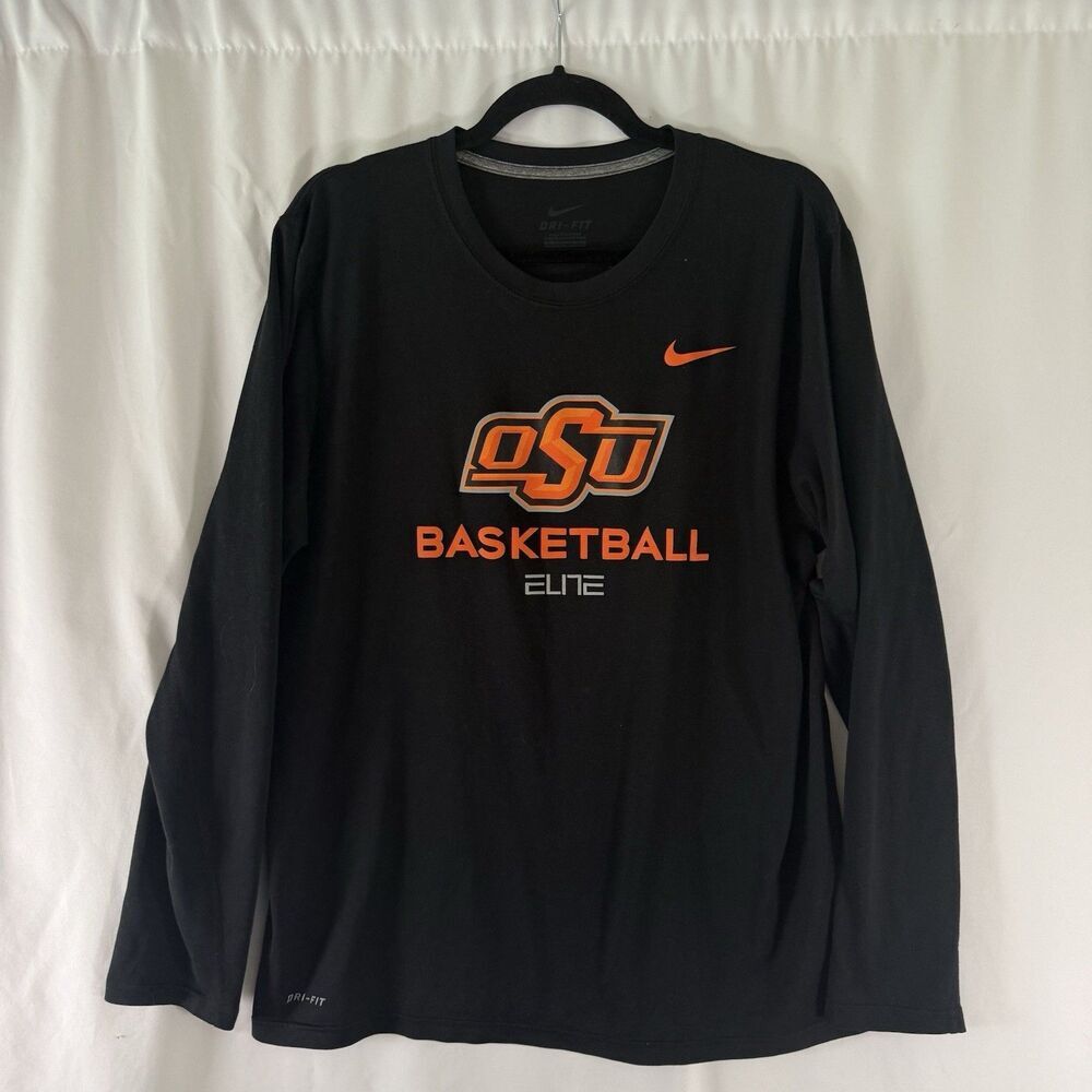 Oklahoma State OSU Basketball Nike Shirt Mens Large Black Long Sleeve Crew Neck